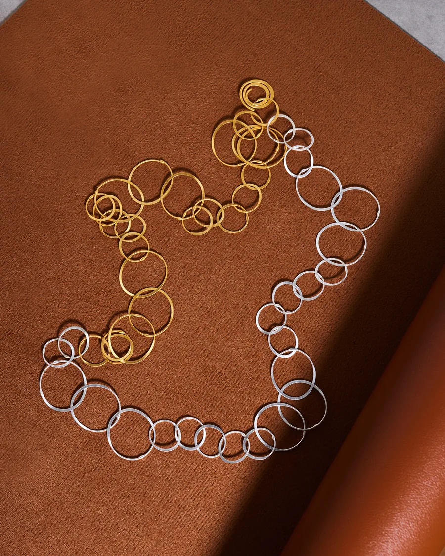 Handgeschmiedete Kette, Silber und Silber feinvergoldet