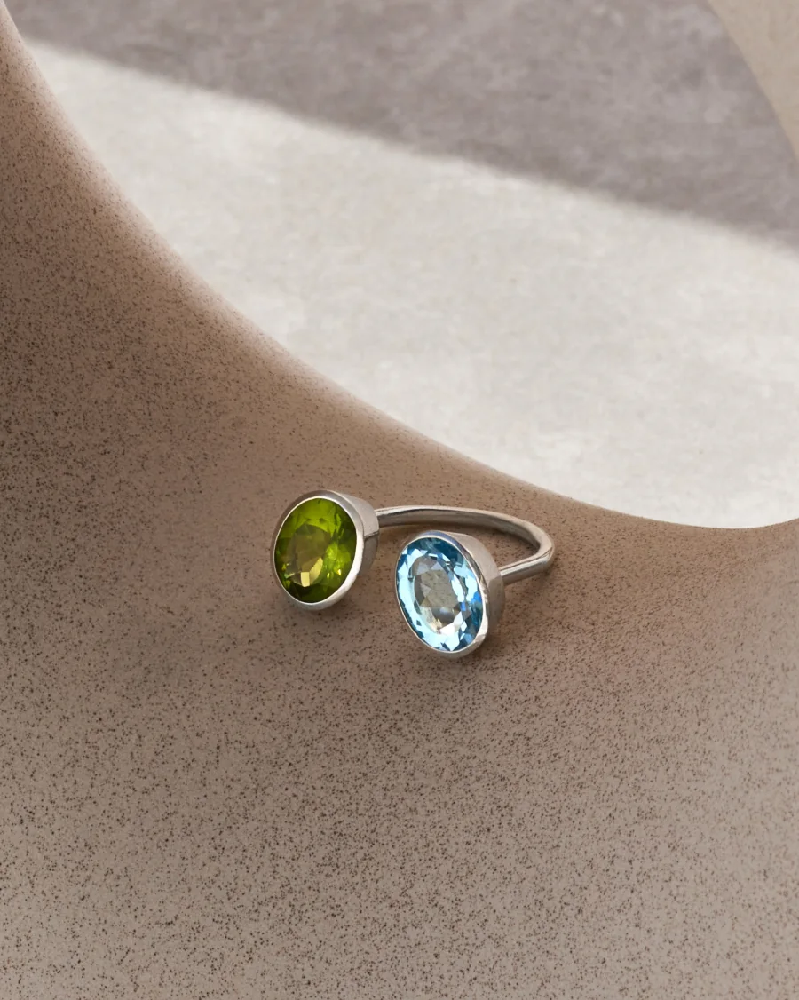 Schwebering, Silber, Peridot und Topas